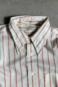 MADE IN USA 70'S L/S STRIPE SHIRT / WHITE / RED [SIZE: L USED]