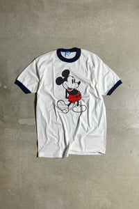 MADE IN USA 80'S S/S MICKEY PRINT RINGER T-SHIRT / WHITE / BLACK [SIZE: L DEADSTOCK/NOS]
