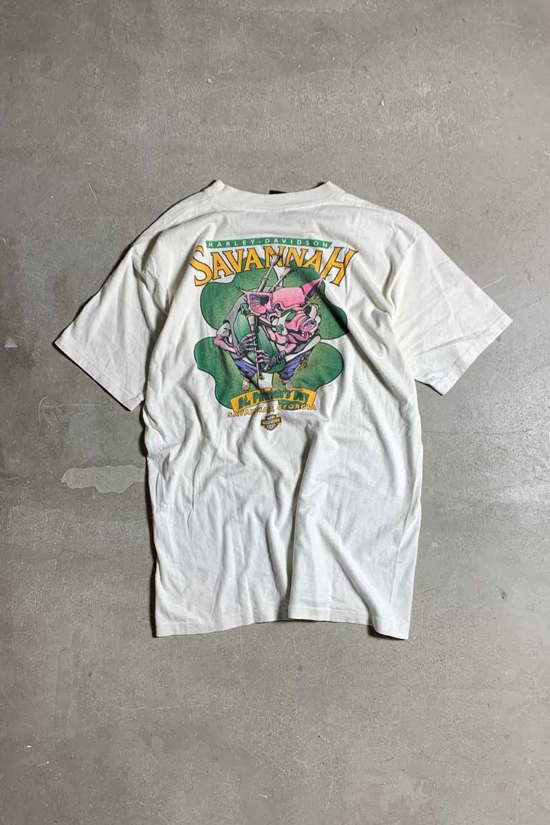 MADE IN USA 95'S S/S SAVANNAH PRINT MOTORCYCLE T-SHIRT / WHITE [SIZE: L USED]