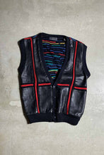 画像をギャラリービューアに読み込む, 90&#39;S LEATHER 3D KNIT SWITCHING VEST / BLACK [SIZE: S USED]
