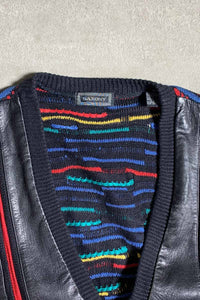 90'S LEATHER 3D KNIT SWITCHING VEST / BLACK [SIZE: S USED]