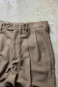 90'S POLYESTER TUCK SLACKS PANTS / KHAKI [SIZE: W32L32 USED]