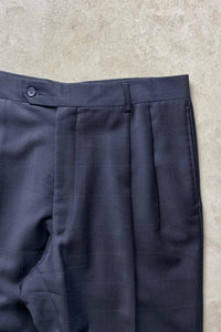 90'S WINDOW PEN CHECK TUCK SLACKS PANTS / NAVY [SIZE: W31L30相当 USED]