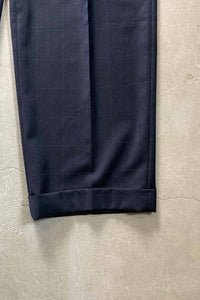 90'S WINDOW PEN CHECK TUCK SLACKS PANTS / NAVY [SIZE: W31L30相当 USED]