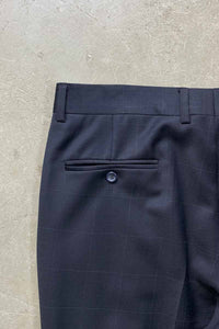 90'S WINDOW PEN CHECK TUCK SLACKS PANTS / NAVY [SIZE: W31L30相当 USED]