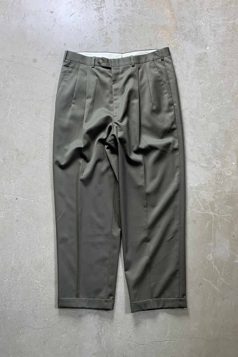 MADE IN USA 70'S WOOL TUCK SLACKS PANTS / OLIVE [SIZE: W32L31相当 USED]