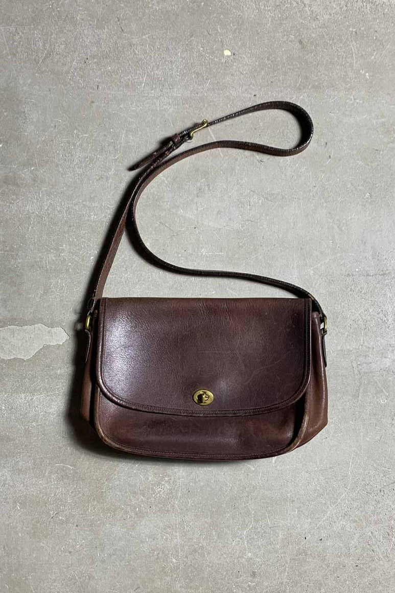 90'S MEDIUM TURN LOCK LEATHER SHOULDER BAG / BROWN [SIZE: ONE SIZE USED]