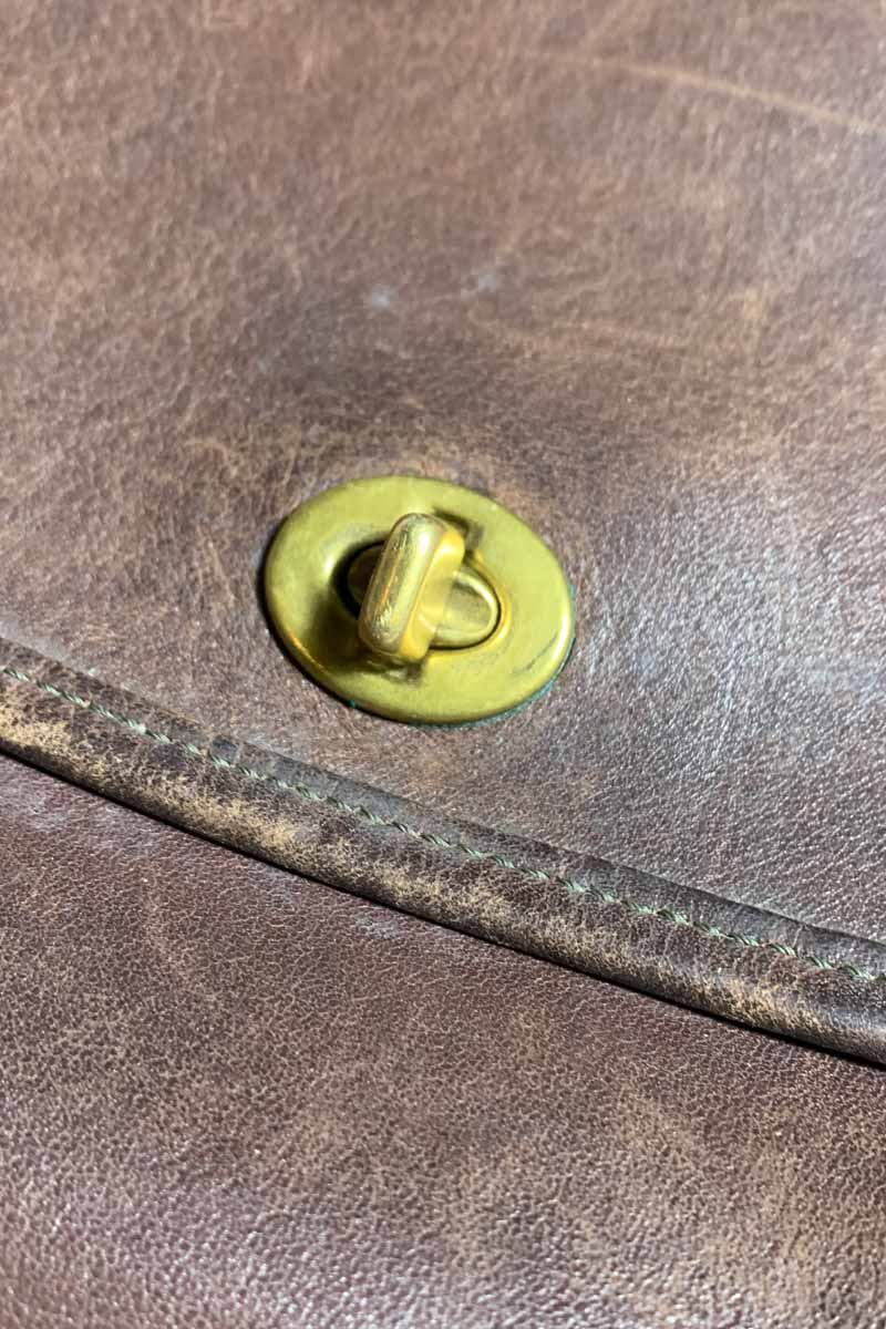 90'S MEDIUM TURN LOCK LEATHER SHOULDER BAG / BROWN [SIZE: ONE SIZE USED]