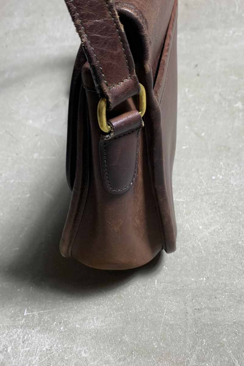 90'S MEDIUM TURN LOCK LEATHER SHOULDER BAG / BROWN [SIZE: ONE SIZE USED]