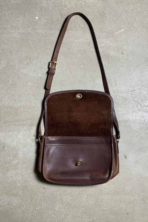 90'S MEDIUM TURN LOCK LEATHER SHOULDER BAG / BROWN [SIZE: ONE SIZE USED]
