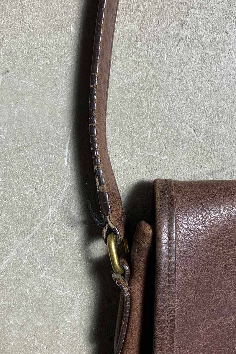 90'S MEDIUM TURN LOCK LEATHER SHOULDER BAG / BROWN [SIZE: ONE SIZE USED]