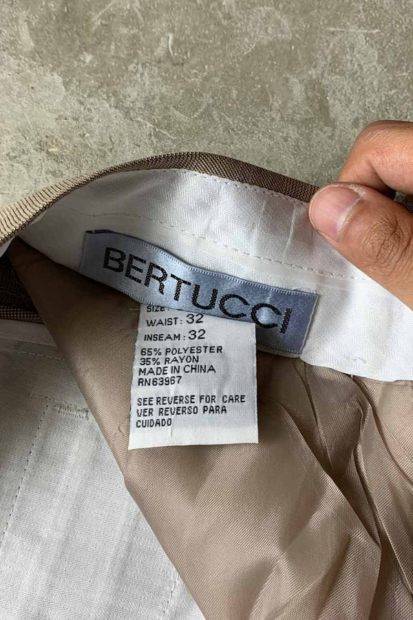 90'S GLEN CHECK TUCK SLACKS PANTS / BEIGE [SIZE: W32L32 DEADSTOCK/NOS]