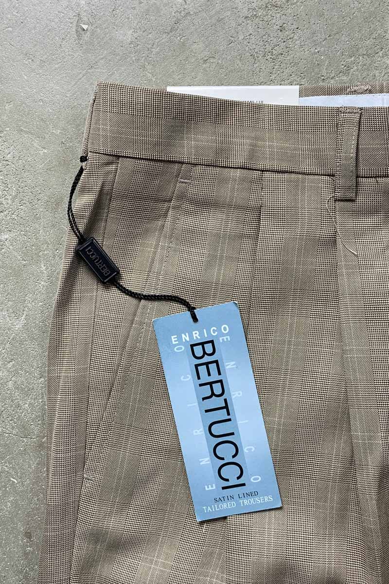 90'S GLEN CHECK TUCK SLACKS PANTS / BEIGE [SIZE: W32L32 DEADSTOCK/NOS]