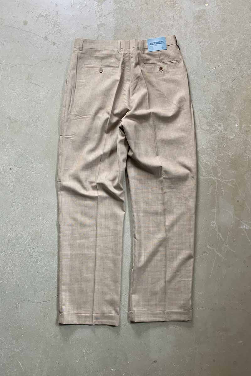 90'S GLEN CHECK TUCK SLACKS PANTS / BEIGE [SIZE: W32L32 DEADSTOCK/NOS]