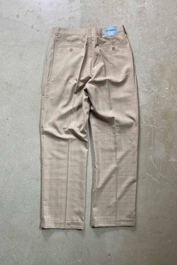 90'S GLEN CHECK TUCK SLACKS PANTS / BEIGE [SIZE: W32L32 DEADSTOCK/NOS]