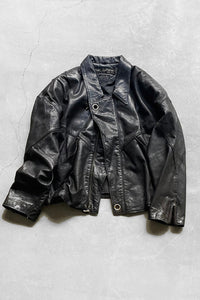 90'S LEATHER ZIP JACKET / BLACK [SIZE: 40 USED]