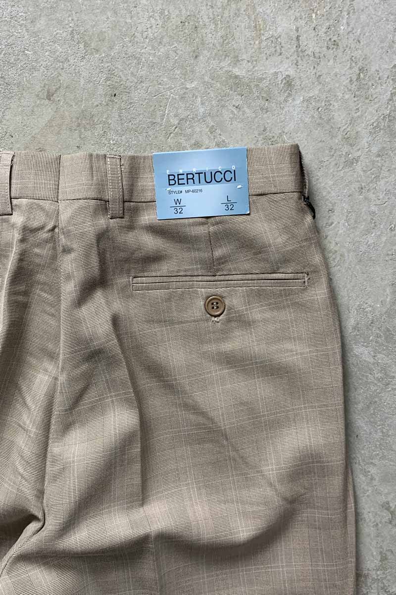 90'S GLEN CHECK TUCK SLACKS PANTS / BEIGE [SIZE: W32L32 DEADSTOCK/NOS]