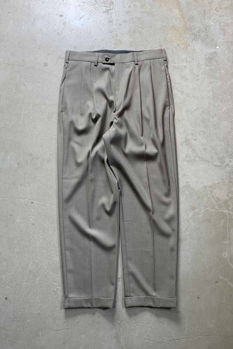 90'S POLYESTER RAYON TUCK SLACKS PANTS / KHAKI [SIZE: W32L30 DEADSTOCK/NOS]