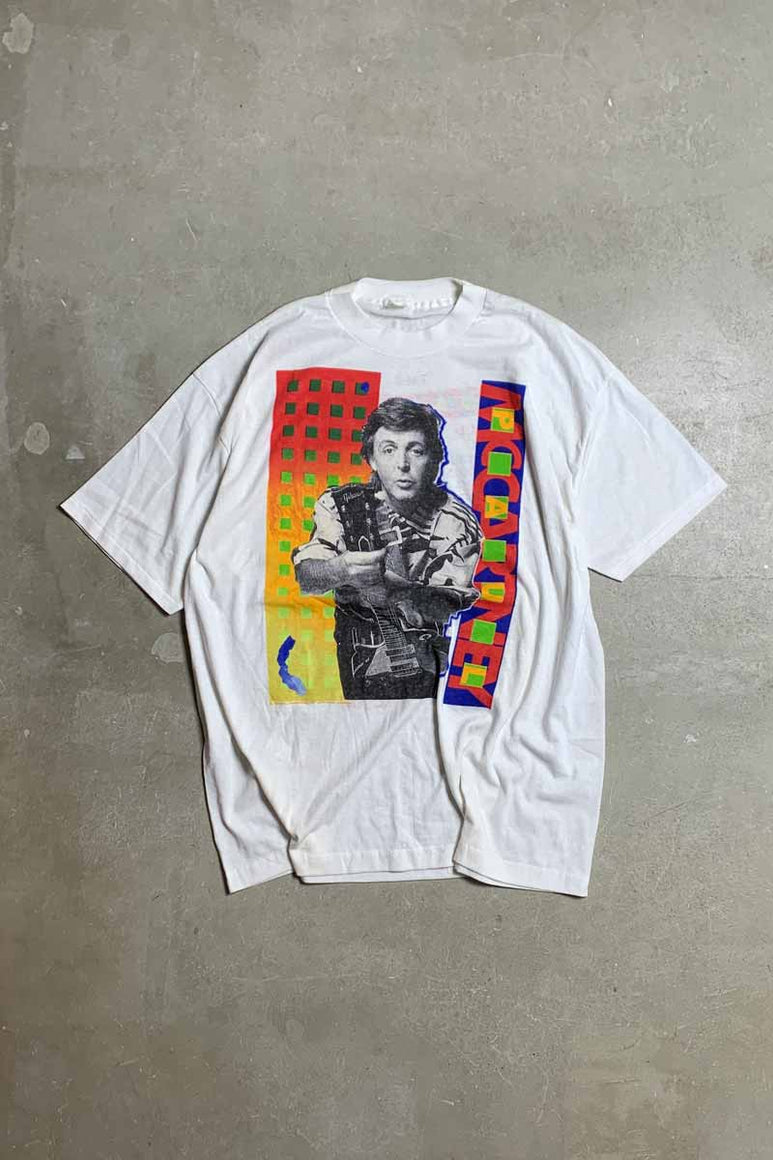 MADE IN USA 89-90'S S/S PAUL MCCARTNEY PRINT BAND TOUR T-SHIRT / WHITE [SIZE: XL USED]