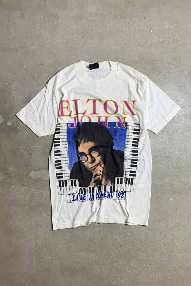 MADE IN USA 92'S S/S ELTON JOHN BAND TOUR T-SHIRT / WHITE [SIZE: M USED]