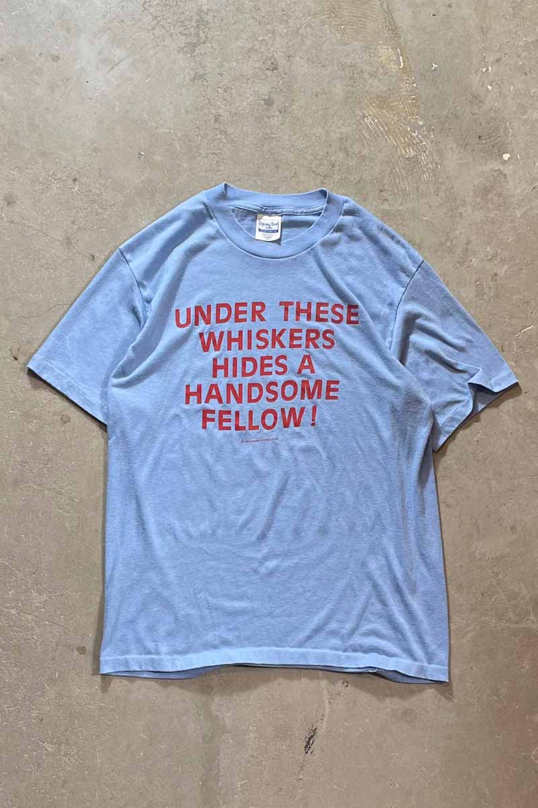 MADE IN USA 87'S HARIIET CARTER MESSAGE T-SHIRT / BLUE [SIZE: XL USED]