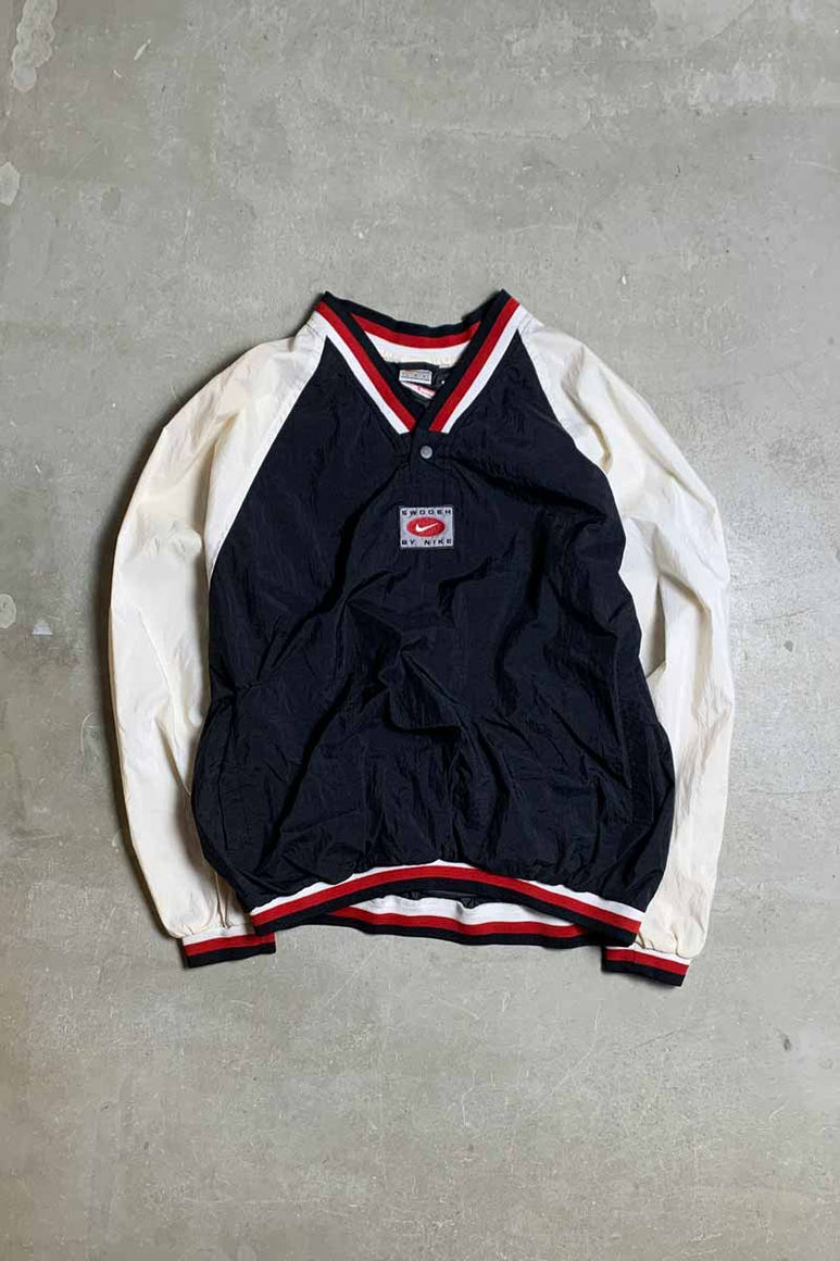 90'S PULL-OVER NYLON JACKET / BLACK / WHITE [SIZE: L USED]