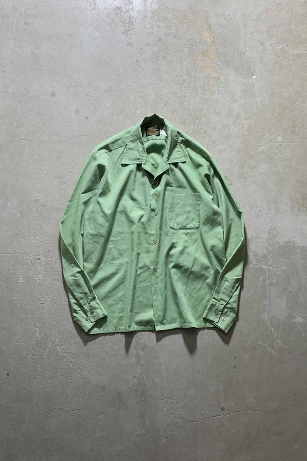 70'S L/S OPEN COLLAR SHIRT / GREEN [SIZE: M USED]