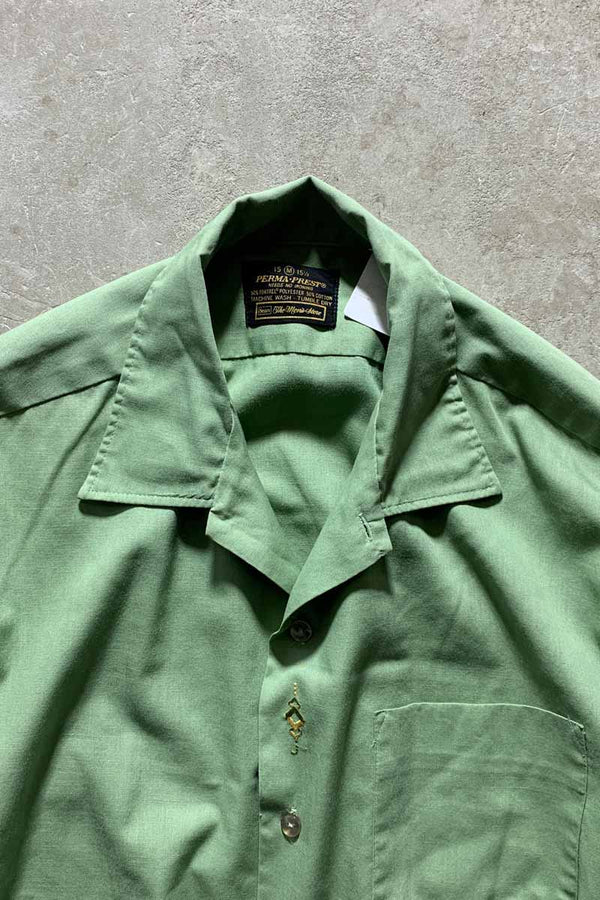 70'S L/S OPEN COLLAR SHIRT / GREEN [SIZE: M USED]