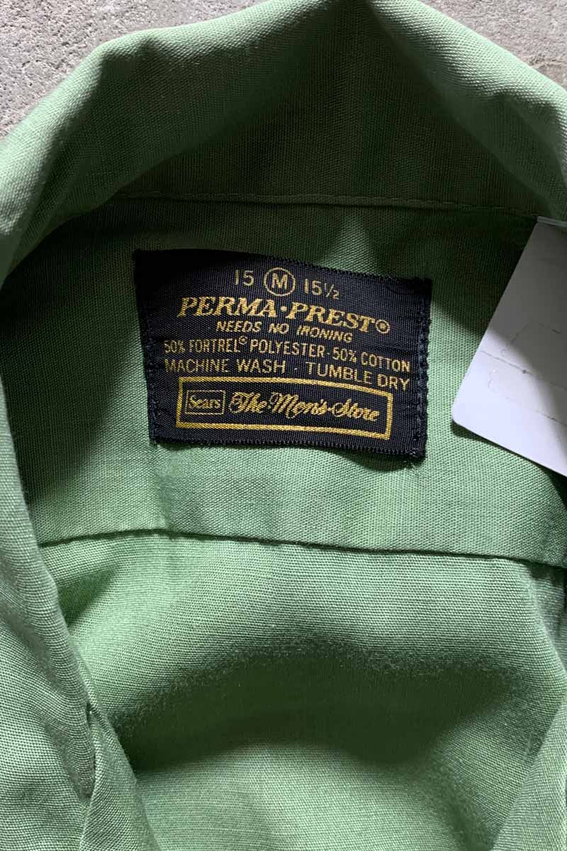 70'S L/S OPEN COLLAR SHIRT / GREEN [SIZE: M USED]