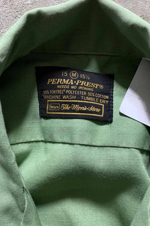 70'S L/S OPEN COLLAR SHIRT / GREEN [SIZE: M USED]