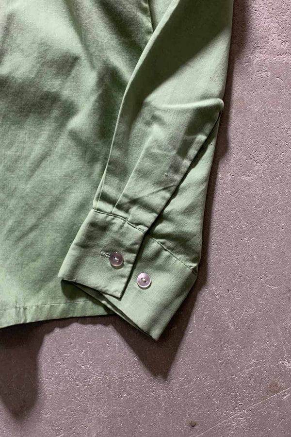 70'S L/S OPEN COLLAR SHIRT / GREEN [SIZE: M USED]