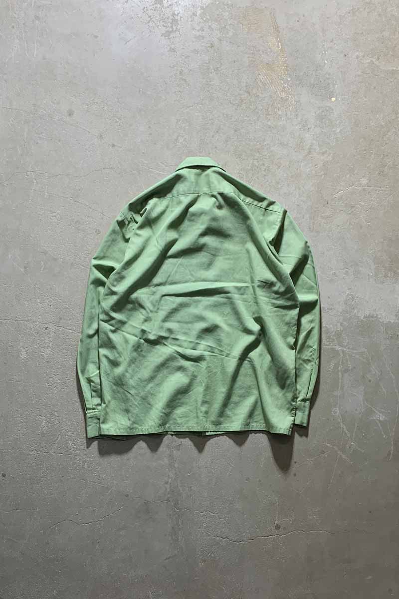 70'S L/S OPEN COLLAR SHIRT / GREEN [SIZE: M USED]