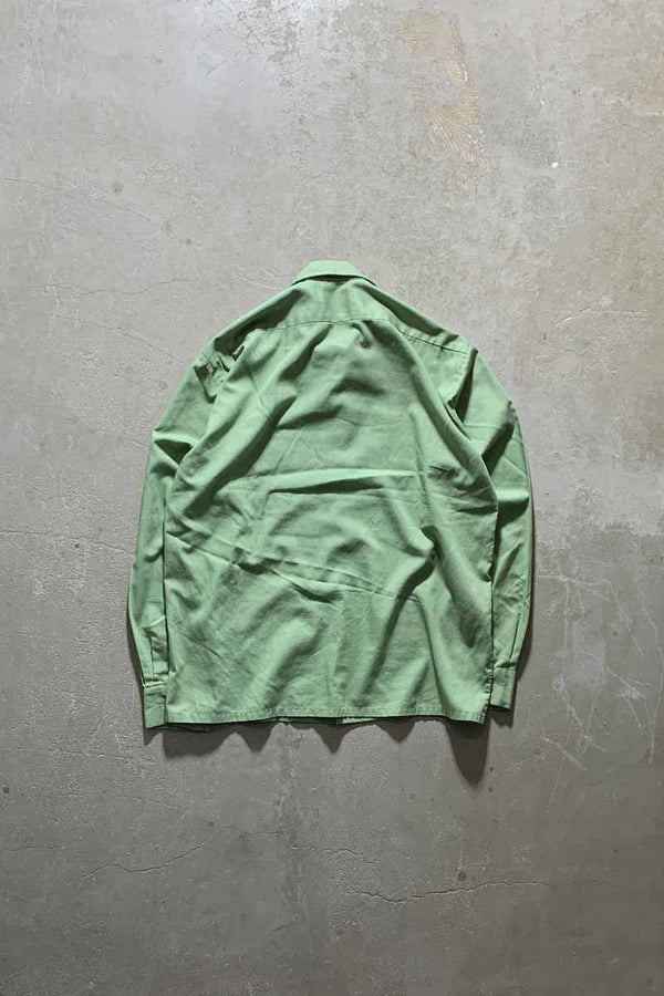 70'S L/S OPEN COLLAR SHIRT / GREEN [SIZE: M USED]