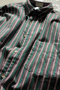 MADE IN USA 90'S L/S B.D COTTON STRIPE SHIRT / GREEN [SIZE: L USED]
