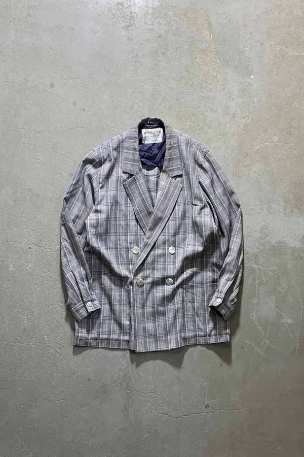 MADE IN ENGLAND 90'S DOUBLE CHECK TAILORED JACKET / GREY [SIZE: M USED]
