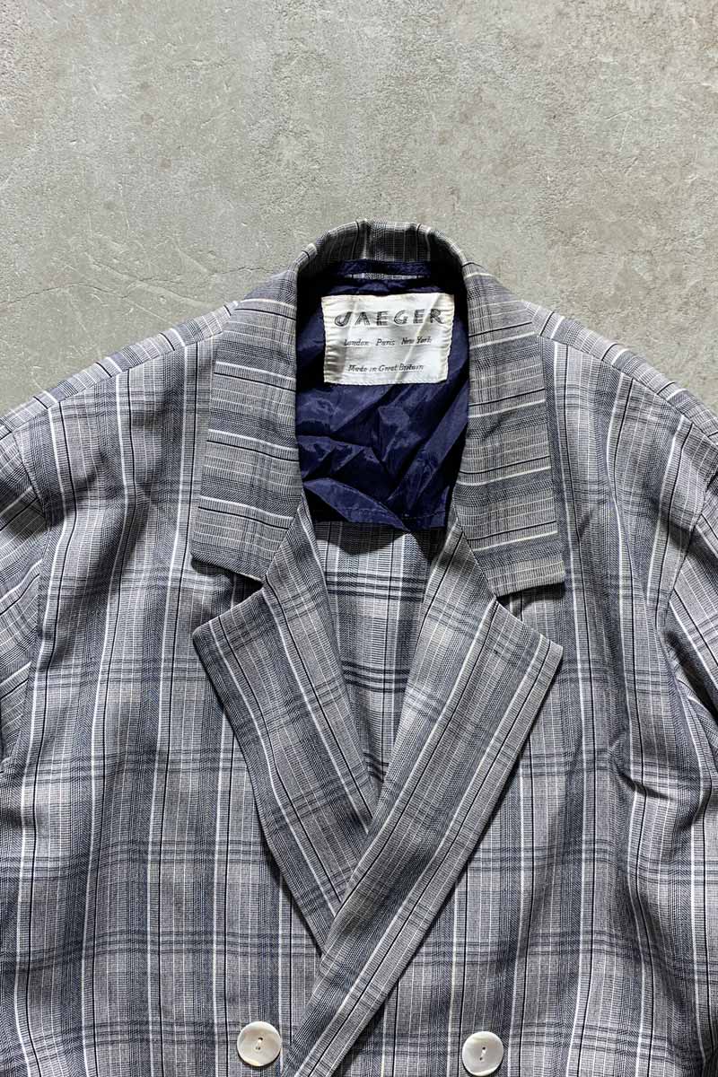MADE IN ENGLAND 90'S DOUBLE CHECK TAILORED JACKET / GREY [SIZE: M USED]