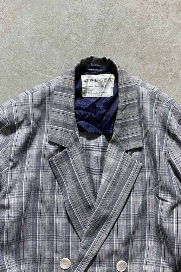 MADE IN ENGLAND 90'S DOUBLE CHECK TAILORED JACKET / GREY [SIZE: M USED]