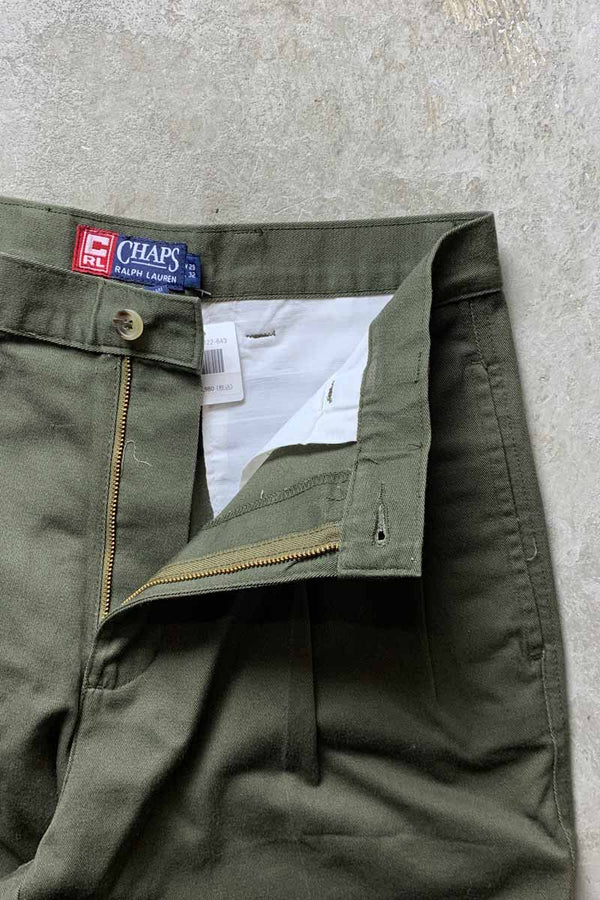 90'S TUCK CHINO PANTS / OLIVE [SIZE: W29L32 DEADSTOCK/NOS]