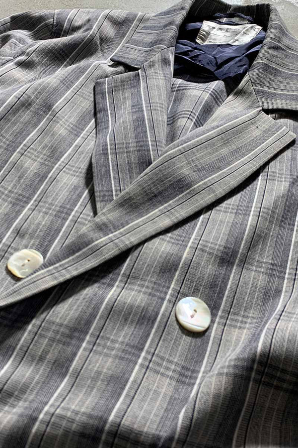 MADE IN ENGLAND 90'S DOUBLE CHECK TAILORED JACKET / GREY [SIZE: M USED]