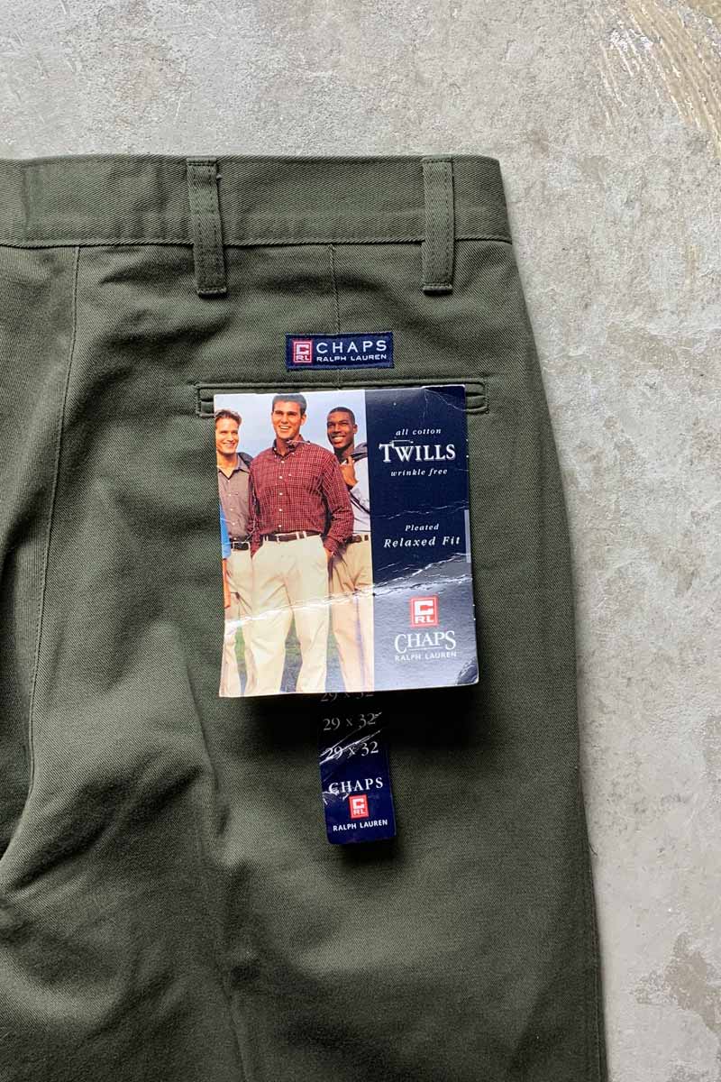90'S TUCK CHINO PANTS / OLIVE [SIZE: W29L32 DEADSTOCK/NOS]