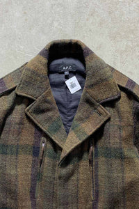 CHECK WOOL MIDDLE COAT / OLIVE [SIZE: S USED]