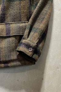 CHECK WOOL MIDDLE COAT / OLIVE [SIZE: S USED]