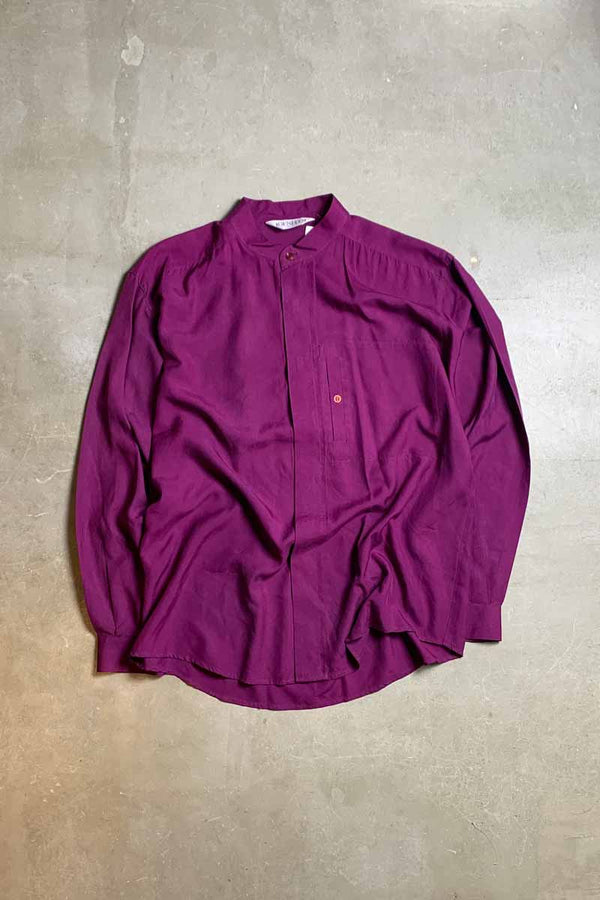 90's L/S SILK BAND COLLAR SHIRT / PURPLE [SIZE: L USED]