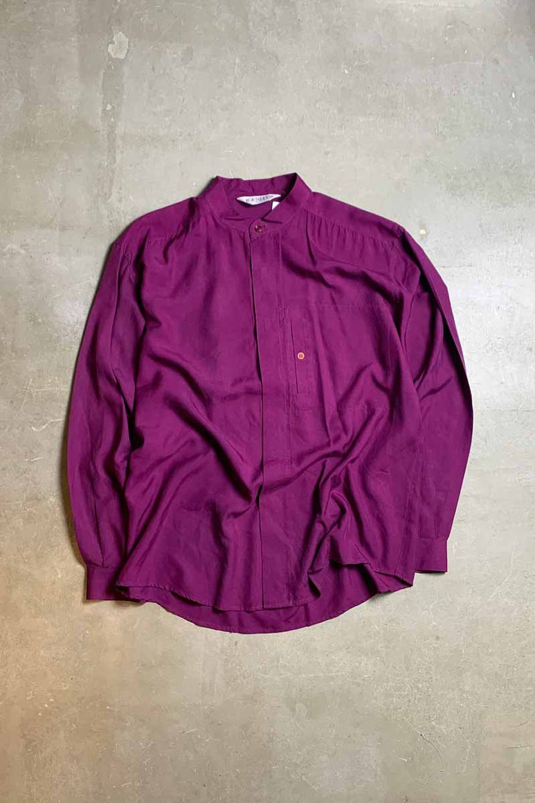 90'S L/S SILK BAND COLLAR SHIRT / PURPLE [SIZE: L USED]