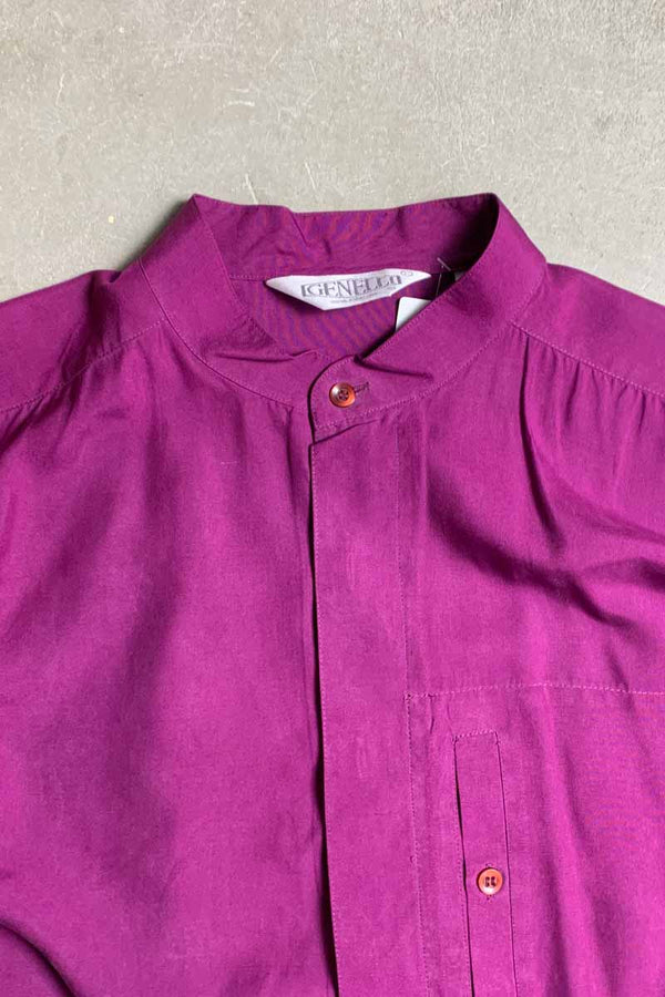 90's L/S SILK BAND COLLAR SHIRT / PURPLE [SIZE: L USED]
