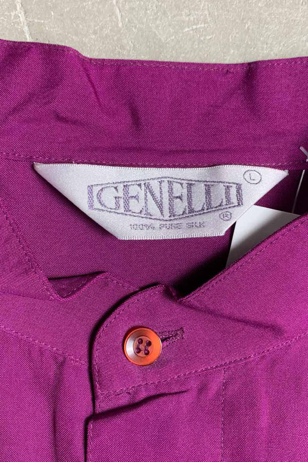90's L/S SILK BAND COLLAR SHIRT / PURPLE [SIZE: L USED]