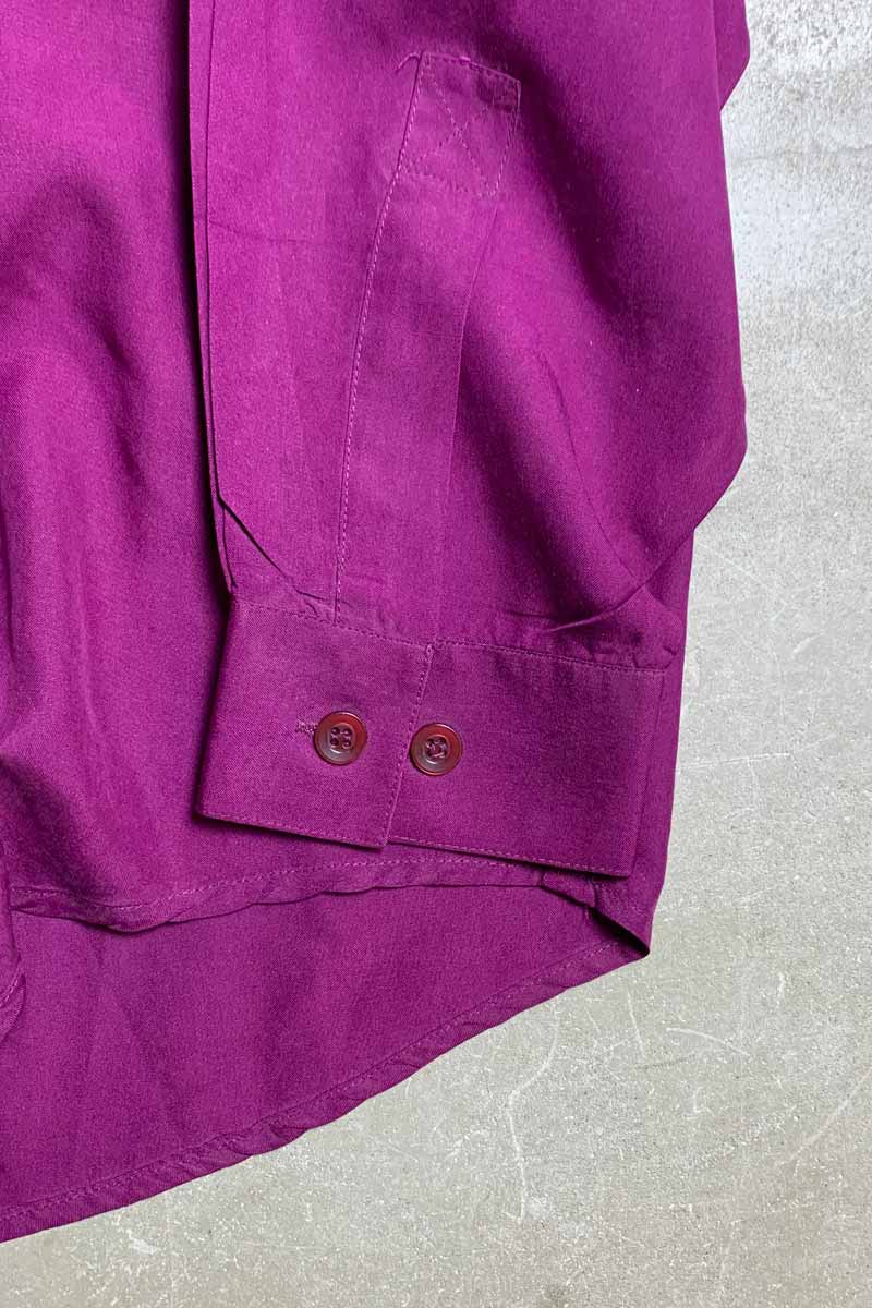 90's L/S SILK BAND COLLAR SHIRT / PURPLE [SIZE: L USED]