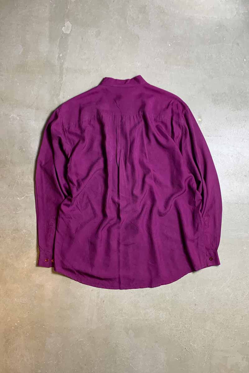 90's L/S SILK BAND COLLAR SHIRT / PURPLE [SIZE: L USED]