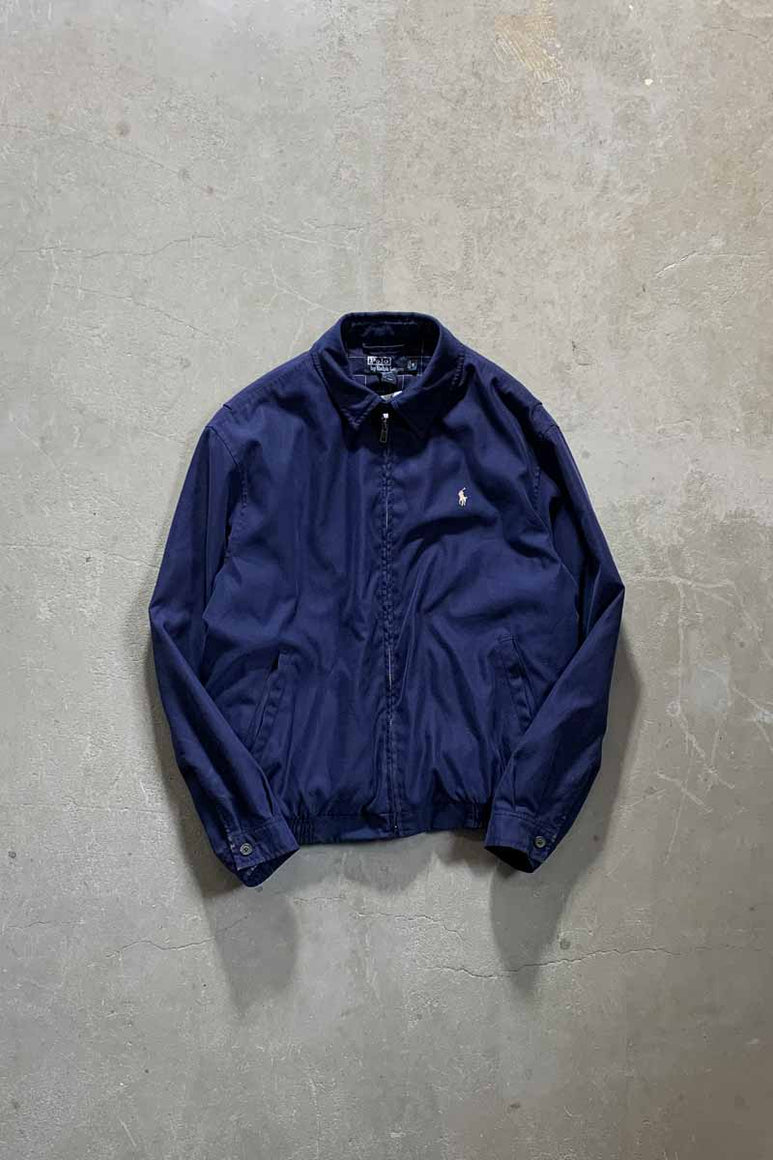 90'S ZIP UP POLYESTER JACKET / NAVY [SIZE: M USED]