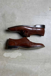 MADE IN ITALY MONK STRAP STRAIGHT TIP LEATHER SHOES / BROWN [SIZE: US9.5 (27.5cm) USED]